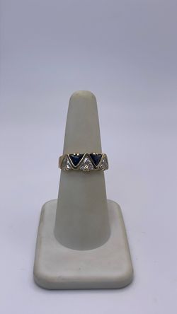 14k gold band ring with dark and clear CZ