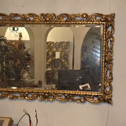 Antique Gold Leaf Frame 57" X 38" Wall Mirror
