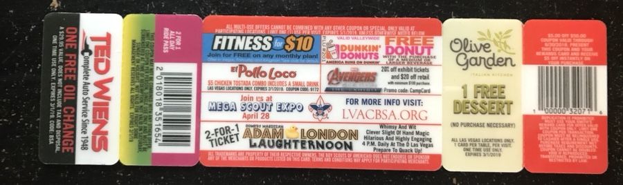 Boy Scouts discount cards/camp cards/2 for 1 adventuredome