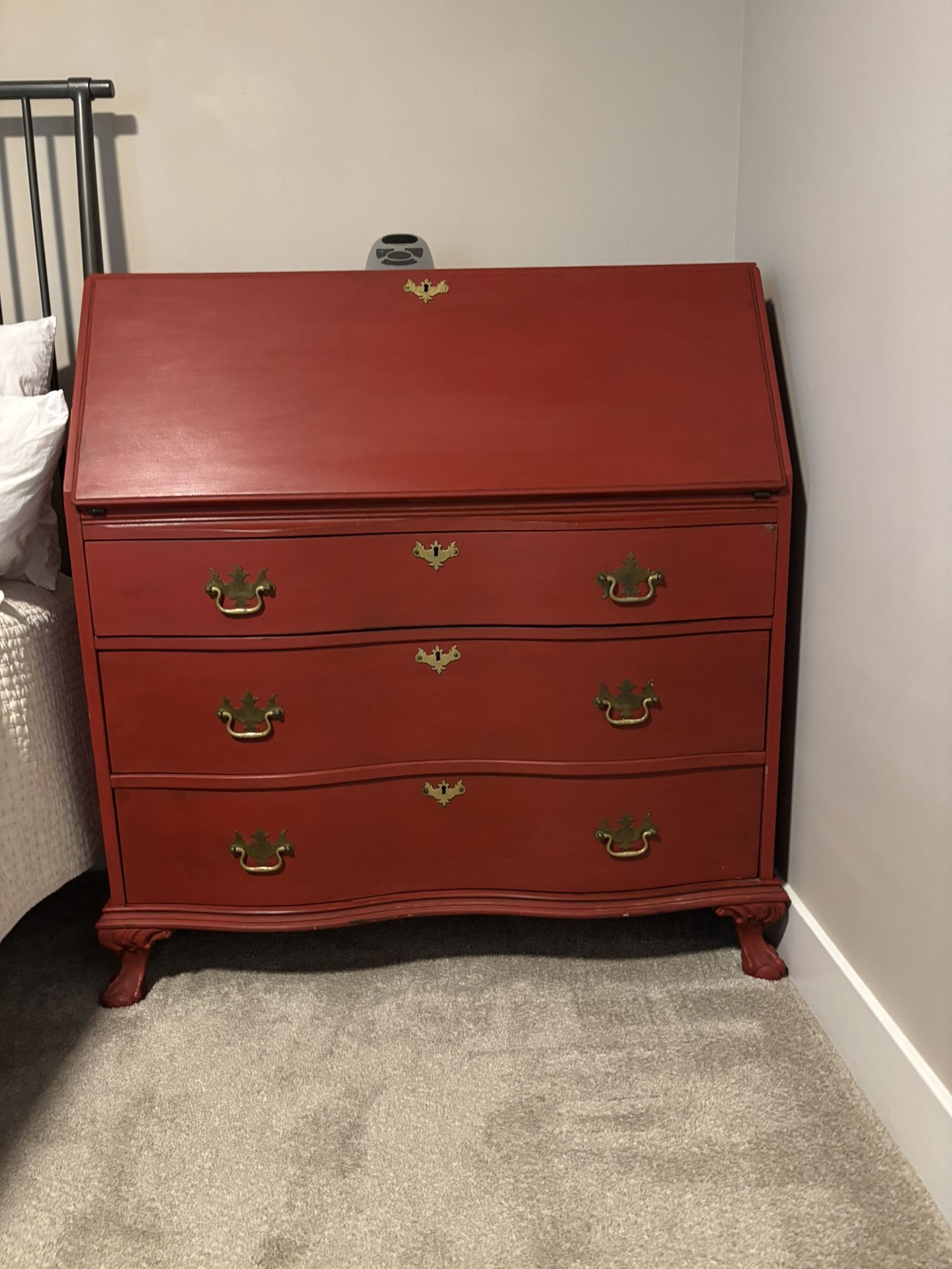 Antique Curved Front Secretary Desk Dresser with original key