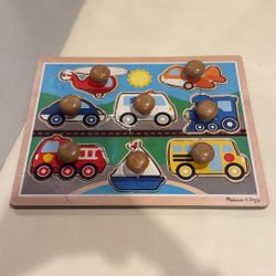 Melissa & Doug Wooden Peg Puzzle Toy for Toddlers – Vehicles Theme