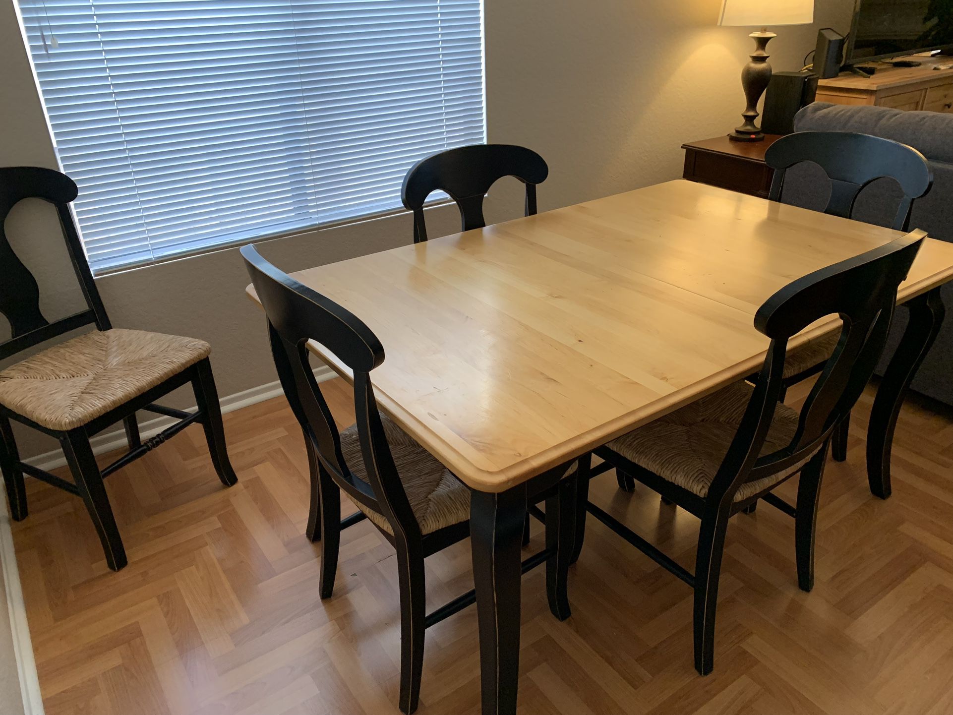 Wood Kitchen Table W/ Leaf And Chairs