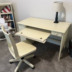 Computer desk,  desk chair and lamp