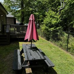 Wood Picnic Table With Umbrella 