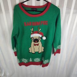 Pug Ugly Christmas Sweater Size Large Long