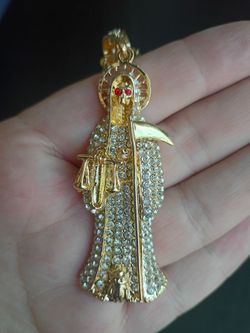 Santa Muerte Gold-Tone Iced Out Pendant