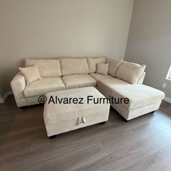 Corduroy Sectional Sofa With Ottoman Storage