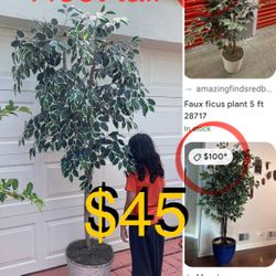 $45 Artificial 7 Ft Plant with a basket wicker planter in good condition