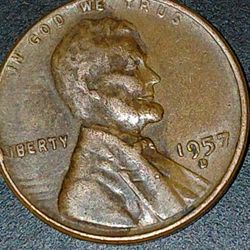 1957 D Wheat Penny Error On L And Trust Rare 