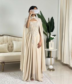 Xtra Large Beige Evening Gown With Sequin Dress 