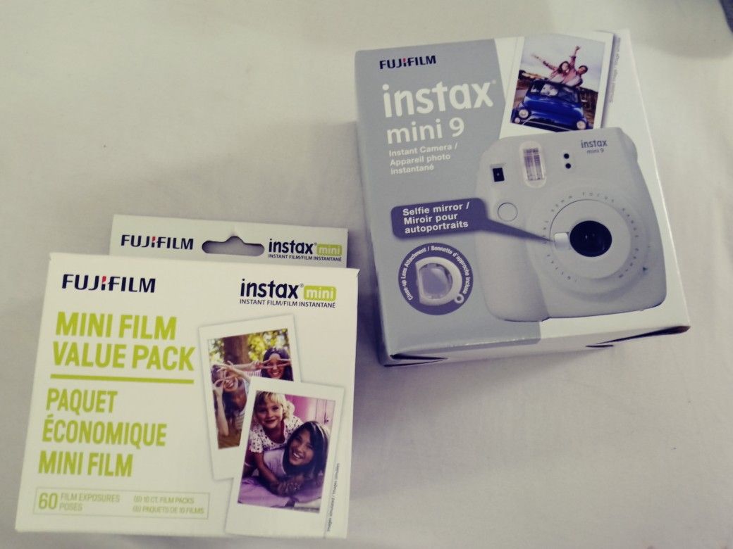 Instax mini 9 Polaroid camera and 60ct film. Brand new