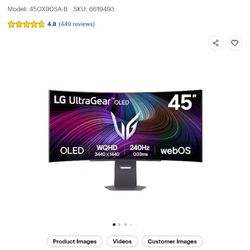 LG - UltraGear 45" OLED QHD 240Hz 0.03ms G-Sync/FreeSync Premium Pro Smart Gaming Monitor with DisplayHDR 400 TRUE - Black