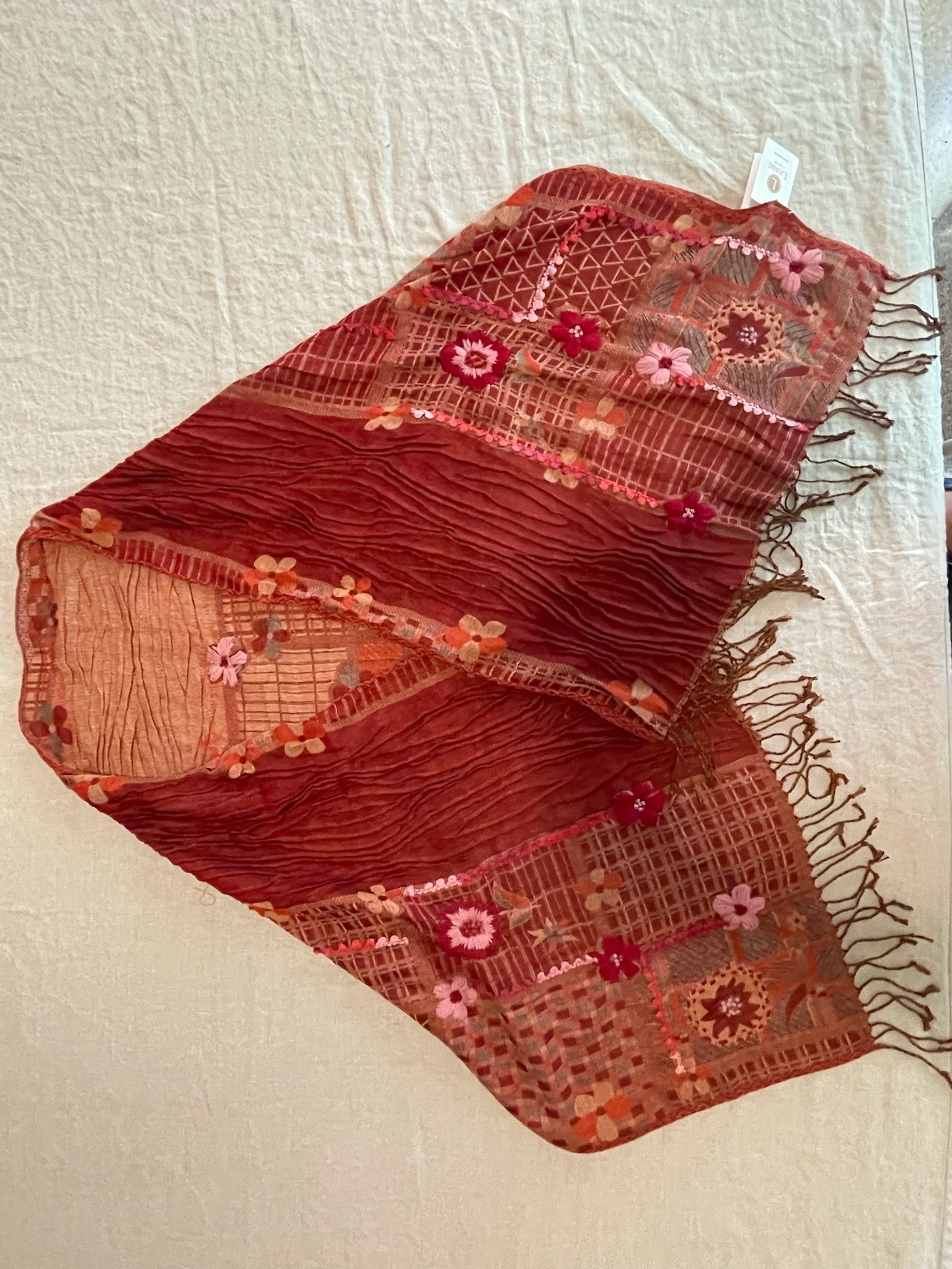 Lesac Spanish Shawl or Scarf Embroidered by Hand 72 23 in. Unique. Spectacular!