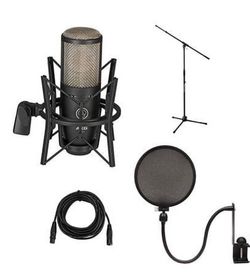 AKG Project Studio P220 Large Diaphragm Condenser Microphone with Pop Filter and XLR to XLR Cable Bundle