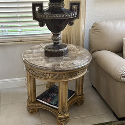 Marble-Top Ornate Side Table / End Table