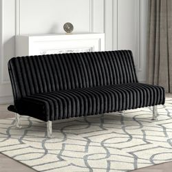 Adjustable Black Fabric Couch Futon Sofa Bed