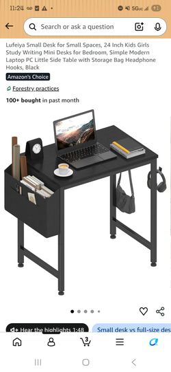 Lufeiya Small Black Desk with Storage Bag