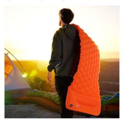 Camping Sleeping Pad for Backpacking, Ultralight & Compact Camping Pad with Pillow, Inflatable Sleeping mat for Hiking, Travelling-Orange
