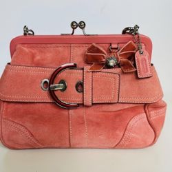Coach Vintage Women’s Coach Kiss Lock Suede Purse Bag