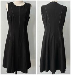 Calvin Klein sleeveless black dress with faux leather piping NEW - size 6/8