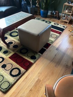 Modern Style Beige Cube Vinyl Ottoman