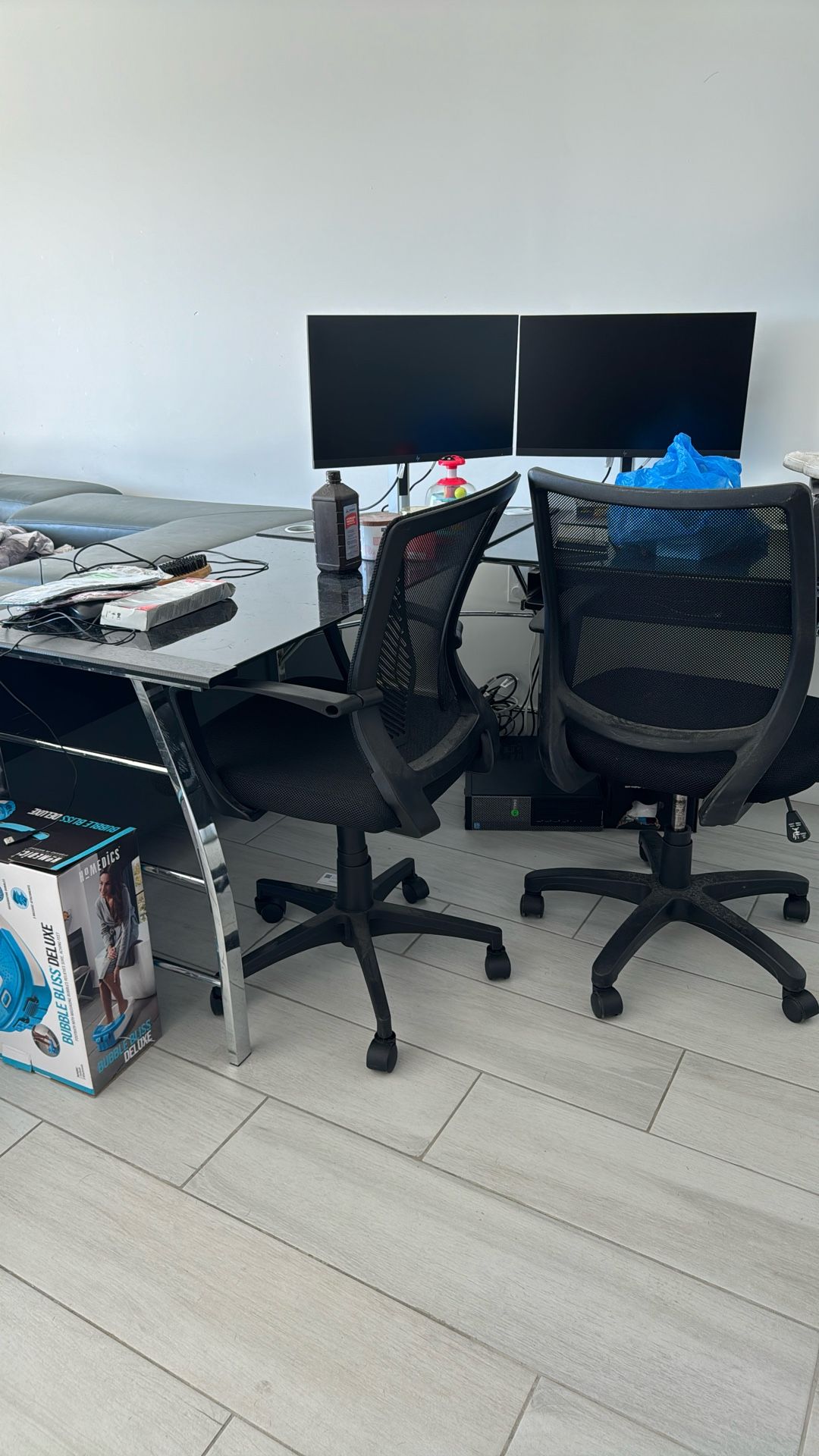 Computer Table 2, Computer Chairs, Two Monitors One Dell Computer