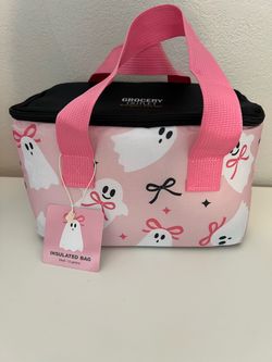 New- Pink Ghost Print Insulated Lunch Bag