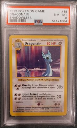 1999 Pokemon Dragonair Shadowless PSA 8