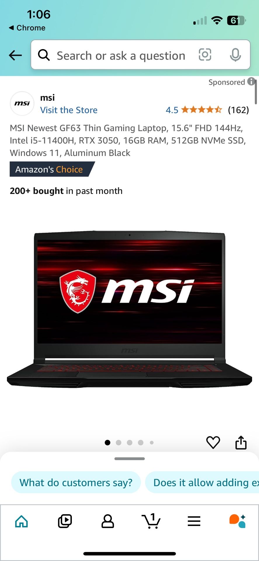 MSI 15.6” Gaming Laptop - Like New Condition