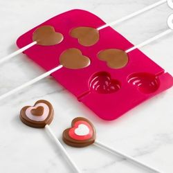 Trudea Heart Lollipop Mold, Set of 2, Silicone, Red, 6 Count