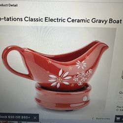 Temptations Electric Ceramic Gravy Boat With Warmer 