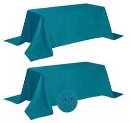8 Pack 90×132 Inch Rectangular Polyester 8” Tablecloths with Rounded Corners - Turquoise