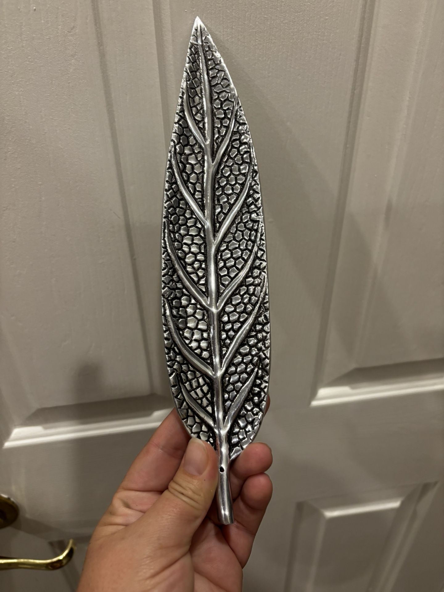 Feather Leaf Shaped Incense Silver Tone Holder Trinket Tray