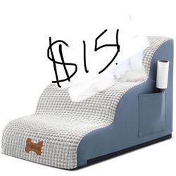 POCBLUE Dog Stairs For Small Dogs 15.7" H, 3-Step Wide Pet Step For High Bed Or Couch, Curved Pet Ramps For Cats With High-Density Foam And Washable C