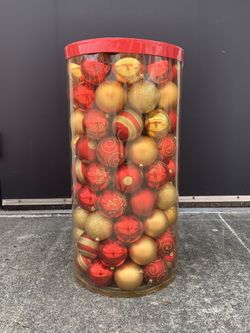 100 Count Shatterproof Christmas Ornaments Gold Red Shiny Matte Glitter Finish Solid Embellished 80mm