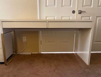 White Desk with Drawers and Cabinet