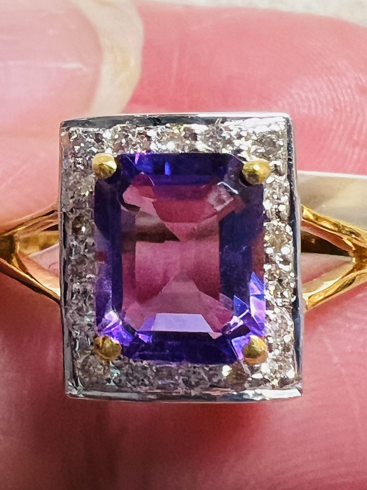 Natural DIAMONDS Amethyst 0.25 14kt Solid Yellow Gold Ring Size 6# NEW