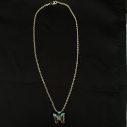 18k Gold Filled Rope Chain Butterfly Necklace 