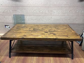Rustic Industrial Wood Coffee Table with Storage Shelf