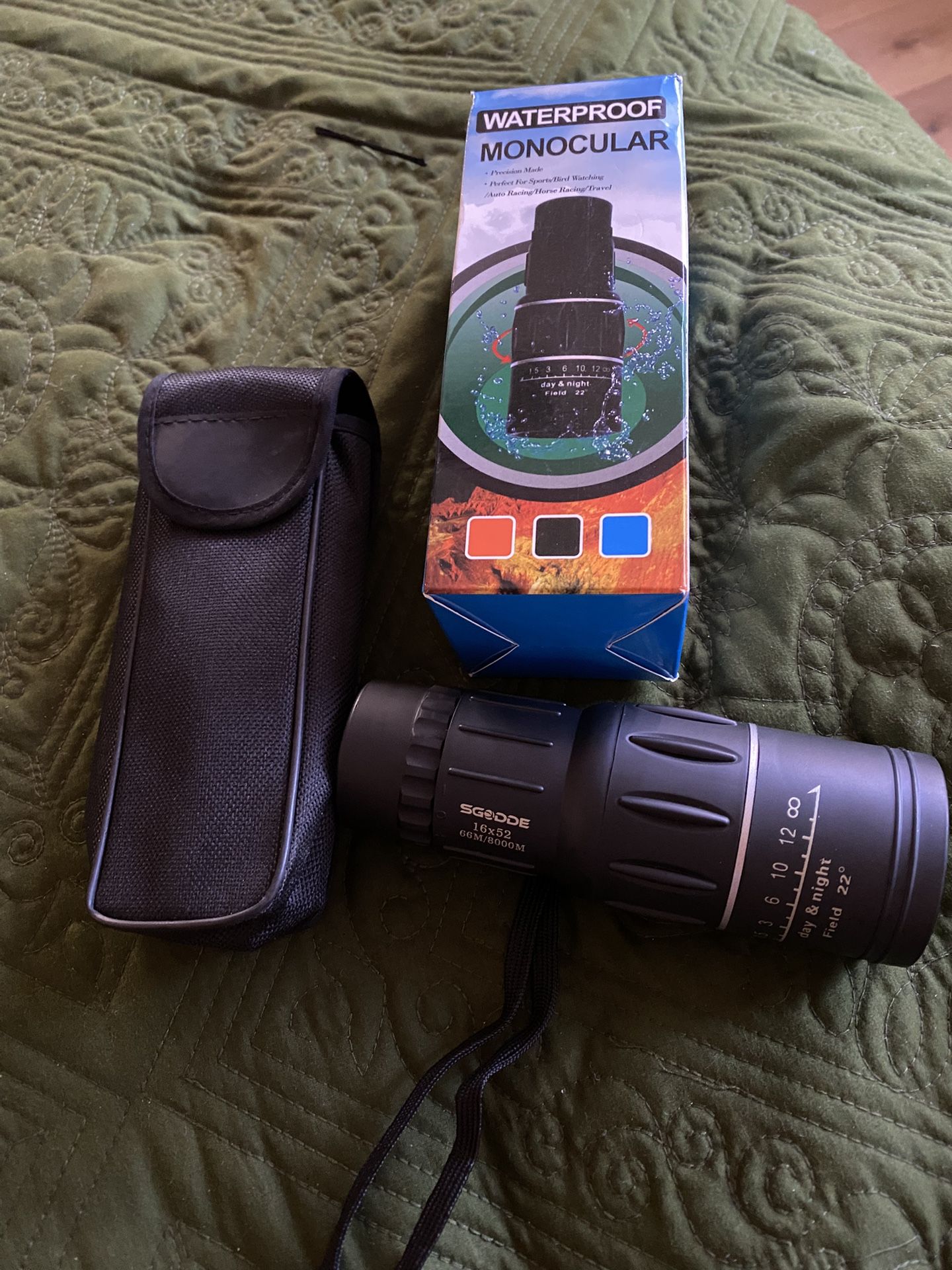 SGODDE Waterproof 16x52 monocular with carrying case and strap for birdwatching, climbing, sports, hunting