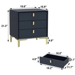 ✌️ 2 PCs 3-Drawer Nightstand, Modern Night Stand Bedside Table with Storage, Versatile End Side Table with Metal Legs for Bedroom, Living Room, Blue