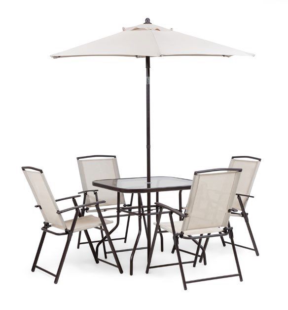 6 Piece Outdoor Patio Dining Table Set In Beige Finish