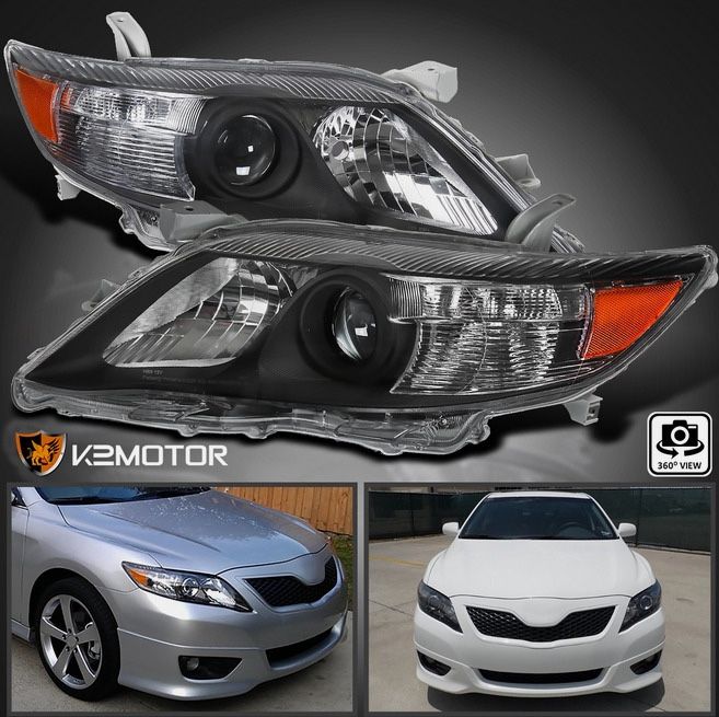 Black Fits 2010-2011 Toyota Camry Projector Headlights Assembly Lamps Left+Right