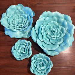 Large Foam Flowers- Teal Roses, Girls bedroom decor