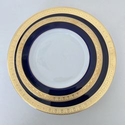 YAMASHIGA Japan 16 pc Cobalt Blue Gold Encrusted Dinner w Salad Plates Porcelain
