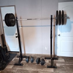 Olympic Bumper Set/Barbell/Rack/Dumbbells 