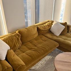 Article Sven Yarrow Gold Velvet Sectional — 100” Mid-Century Modern