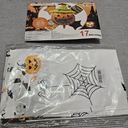 Pumpkin Halloween Party Decorations Foil Balloons Toy Ki ,And 2 pack of Tablecloth  109x52"  Supplies for Indoor, Outdoor, Garden, Yard, Halloween Dec