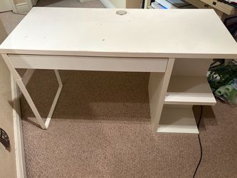 White Desk with Shelves and Cable Hole