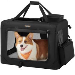 Large Feandrea Dog Crate, Collapsible Pet Carrier  28 x 20.5 x 20.5 Inches, Black  